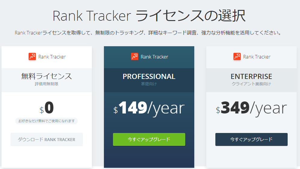 Rank Tracker ライセンスの選択